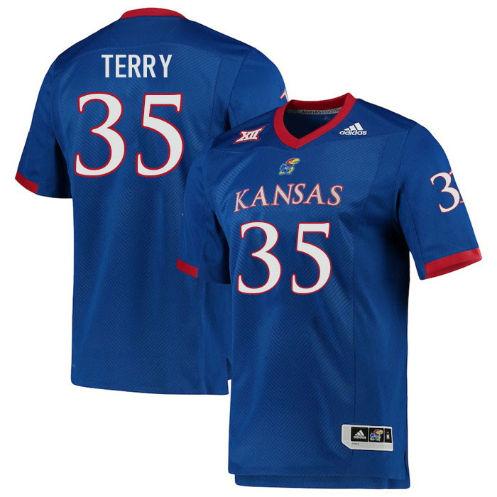 Men #35 Tony Terry Kansas Jayhawks College Football Jerseys Stitched Sale-Royal - Click Image to Close